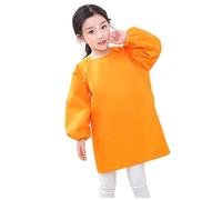 Generisch Camiseta de manga larga para niña, camisa para niños, blusa, arte infantil, color sólido, delantal para niños, estampado de artista, delantal con manga larga, naranja, 1-4 años