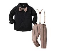 Generisch Camiseta de manga larga para niño con estampado a rayas y pantalones para un atuendo de caballero en estilo clásico, Negro , 4-5 años