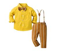 Generisch Camiseta de manga larga para niño con estampado a rayas y pantalones para un atuendo de caballero en estilo clásico, amarillo, 2-3 años