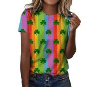 Generisch Camiseta de moda con cuello redondo, manga corta, camiseta estampada túnica para mujer con purpurina, amarillo, XXL