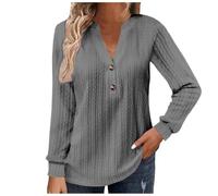 Generisch Camiseta de mujer con cuello en V, grande, suelta y monocolor, informal, pecho suelto, cuello en V, túnica para mujer, tallas grandes, gris, L