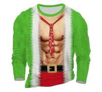 Generisch Camiseta de Navidad para hombre, camiseta de Navidad bustig para hombre, algodón, jersey Fancy-Muscle-3D, camiseta impresa en 3D, tallas grandes, fea, divertida, camiseta de manga larga, O