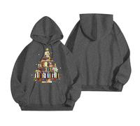 Generisch Camiseta de Navidad para mujer, divertida sudadera con capucha de árbol de libros de Navidad, profesora, amante de los libros, sudadera con capucha para mujer, gris oscuro, L