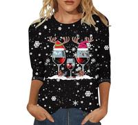 Generisch Camiseta de Navidad para mujer, manga larga, jersey de Navidad, elegante, cuello redondo, tallas grandes, diseño navideño, informal, camiseta de manga larga, suelta, camiseta de Navidad