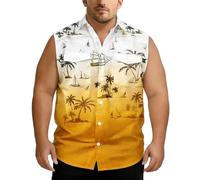 Generisch Camiseta de playa informal sin mangas para hombre con efecto degradado con botones y bolsillos prácticos, amarillo, XXL