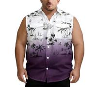 Generisch Camiseta de playa informal sin mangas para hombre con efecto degradado con botones y bolsillos prácticos, morado, L