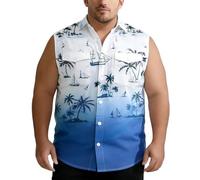Generisch Camiseta de playa informal sin mangas para hombre con efecto degradado con botones y bolsillos prácticos, azul, M