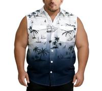 Generisch Camiseta de playa informal sin mangas para hombre con efecto degradado con botones y bolsillos prácticos, marine, 3XL