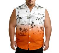 Generisch Camiseta de playa informal sin mangas para hombre con efecto degradado con botones y bolsillos prácticos, naranja, 6XL