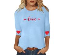 Generisch Camiseta de San Valentín Mujeres Corazón Camisetas Casual Manga Larga Jersey Tops Amantes Sudadera con Capucha Corta, azul celeste, 3XL