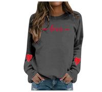 Generisch Camiseta de San Valentín Mujeres Corazón Camisetas Casual Manga Larga Suéter Tops Amantes Sudadera Blanca, gris, S