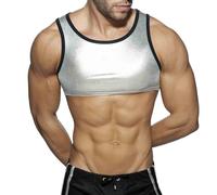 Generisch Camiseta de tirantes brillante para hombre, camiseta interior deportiva con purpurina, metálica, sin mangas, camiseta muscular, escenario, clubwear, ropa de baile, arnés de pecho, camiseta