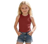 Generisch Camiseta de tirantes clásica monocromática de algodón de manga corta, informal, básica, deportiva, playa, escuela, fiesta, diario, cómoda, elástica, transpirable, tendencia, Vino, 5-6 años