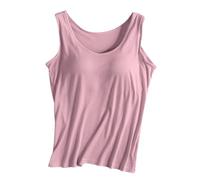 Generisch Camiseta de tirantes de algodón para mujer con sujetador integrado, camiseta interior ajustable, sin aros, correa ancha, básica, camiseta para mujer, A1 rosa., M
