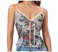Generisch Camiseta de tirantes floral con correa de espaguetis para mujer, sin mangas, flores, top de verano, para salir, ajustado, chaleco de gran tamaño para mujer, Gris claro., L