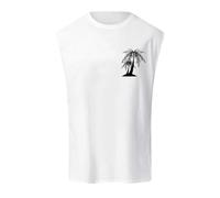 Generisch Camiseta de tirantes para hombre de moda de verano 2026 con patrón de árbol de coco diseño minimalista de hombros casual sin mangas para actividades de ocio, Blanco, L
