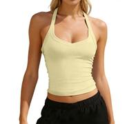 Generisch Camiseta de tirantes para mujer, cuello de pico, espalda cruzada, cuello halter, sin mangas, Y2k, vintage, ropa de calle, básica, ajustada, parte superior, transpirable, chaleco deportivo