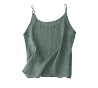 Generisch Camiseta de tirantes para mujer, de algodón, sin mangas, de lino, para verano, ligera, de color sólido, para la playa, ligera y aireada, sin mangas, blusa de lino, blusa, verde, S