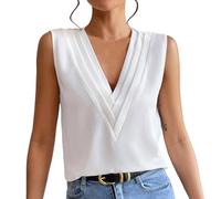 Generisch Camiseta de tirantes para mujer de verano con cuello en V y varios niveles, Blanco, XL