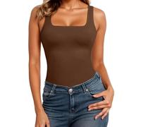 Generisch Camiseta de tirantes sin mangas para mujer, transpirable, cuello cuadrado, camiseta de verano, camisa holgada, sujetador deportivo, de secado rápido, camiseta deportiva ligera, O Café., M