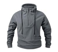 Generisch Camiseta deportiva de manga larga para hombre, con cremallera 1/4, ligera, transpirable, sudadera con capucha, sudadera con capucha y cremallera, gris, S