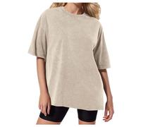 Generisch Camiseta desgastada lavada de gran tamaño camiseta de algodón batico de manga corta para hombres/mujeres unisex túnica europea y estilo festivo elegante, beige, 3XL