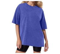 Generisch Camiseta desgastada lavada de gran tamaño camiseta de algodón batico de manga corta para hombres/mujeres unisex túnica europea y estilo festivo elegante, azul, 5XL