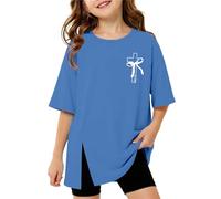 Generisch Camiseta divertida para niña, informal, camiseta cómoda de doble cara con cruz y lazos, camisa de manga corta ligera y ventilada, cuello redondo, blusa deportiva con abertura superior