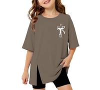 Generisch Camiseta divertida para niña, informal, camiseta cómoda de doble cara con cruz y lazos, camisa de manga corta ligera y ventilada, cuello redondo, blusa deportiva con abertura superior