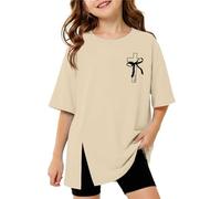 Generisch Camiseta divertida para niña, informal, camiseta cómoda de doble cara con cruz y lazos, camisa de manga corta ligera y ventilada, cuello redondo, blusa deportiva con abertura superior