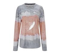 Generisch Camiseta estampada de manga larga para mujer, cuello redondo, tallas S, 2XL, pantalones cortos de trabajo para mujer, gris, M
