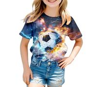 Generisch Camiseta infantil con diseño de gato espacial, camiseta con cuello redondo y estampado frontal galaxia, parte superior divertida para la escuela y el tiempo libre