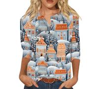 Generisch Camiseta informal de manga corta para mujer, con cuello en V, cuello en V, tres mangas cuartos, ropa de maternidad para invierno, azul claro, XXL