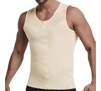 Generisch Camiseta interior para hombre con cierre de cremallera, corte estrecho para el abdomen, que se usa en el interior, elegante parte superior para hombre, beige, XXXL