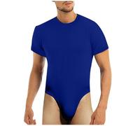 Generisch Camiseta interior para hombre, suave y acogedora, de manga corta, pijama, pijama, ropa interior transpirable, con tanga, erótica, de una pieza, para el uso diario, O azul., XXL