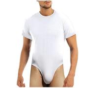 Generisch Camiseta interior para hombre, suave y acogedora, de manga corta, pijama, pijama, ropa interior transpirable, con tanga, erótica, de una pieza, para el uso diario, O blanco., M
