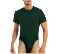 Generisch Camiseta interior para hombre, suave y acogedora, de manga corta, pijama, pijama, ropa interior transpirable, con tanga, erótica, de una pieza, para el uso diario, O Verde, XL