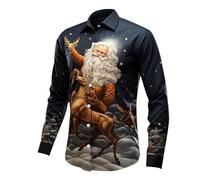 Generisch Camiseta para hombre con impresión digital de Papá Noel, estampado 3D, manga larga, con botones, para ocasiones festivas, ajuste cómodo, dorado, XXL