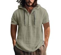 Generisch Camiseta para hombre S The States Cotton and Linen Shirt Hooded Sweater Short Sleeved Hooded Spring and Summer Casual Men's Beach T Shirt Herren M, verde, XXL