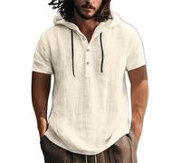 Generisch Camiseta para hombre S The States Cotton and Linen Shirt Hooded Sweater Short Sleeved Hooded Spring and Summer Casual Men's Beach T Shirt Herren M, caqui, XXL