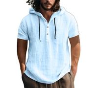 Generisch Camiseta para hombre S The States Cotton and Linen Shirt Hooded Sweater Short Sleeved Hooded Spring and Summer Casual Men's Beach T Shirt Herren M, azul, S