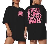 Generisch Camiseta para mujer con texto "I Wear for My Mom" para mujer, camiseta de concienciación del cáncer de mama con lazo y letras, camisetas de cáncer de neón para mujer, Negro , 3XL