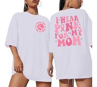 Generisch Camiseta para mujer con texto "I Wear for My Mom" para mujer, camiseta de concienciación del cáncer de mama con lazo y letras, camisetas de cáncer de neón para mujer, Blanco, XL