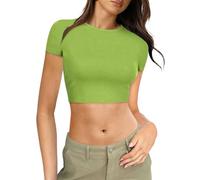 Generisch Camiseta para mujer Crop Top Y2K Slim Fit Tops Básico Manga Corta Elástica Esquí Dupes Cuello Redondo Cropped Tee Tops Casual Streetwear Vintage Aesthetic Outfit, C verde menta., XL