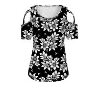Generisch Camiseta para mujer manga corta fiesta moda ollas blusa cardigan verano, Negro , M