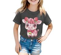 Generisch Camiseta para niña con bonito estampado de vaca de fresa, camiseta de manga corta en estilo kawaii con gran diseño gráfico, parte superior divertida para los fans de animales y anime