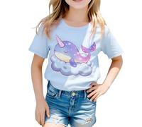 Generisch Camiseta para niña con unicornio mágico de narval - Camiseta de manga corta con estampado de ensueño en una nube | Bonita camiseta de algodón para el día a día