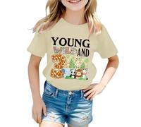 Generisch Camiseta para niña para 3 cumpleaños 'Young Wild and 3' - Camiseta de cumpleaños con animales de zoológico y temática de safari | camiseta de fiesta para niños de tres años