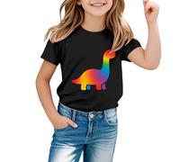 Generisch Camiseta para niños con diseño de arco iris, cuello redondo, informal, de verano, manga corta, túnica, ligera, transpirable, camiseta básica para el tiempo libre para 6-15 años, Negro , 4-5