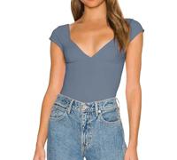 Generisch Camiseta sexy de mujer con cuello en V profundo manga corta túnica manga corta mujer manga corta, gris, L